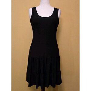 Ivy Lane Black Large Sleeveless Dress Fit Flare Ruffled Midi Knee Length Tiered